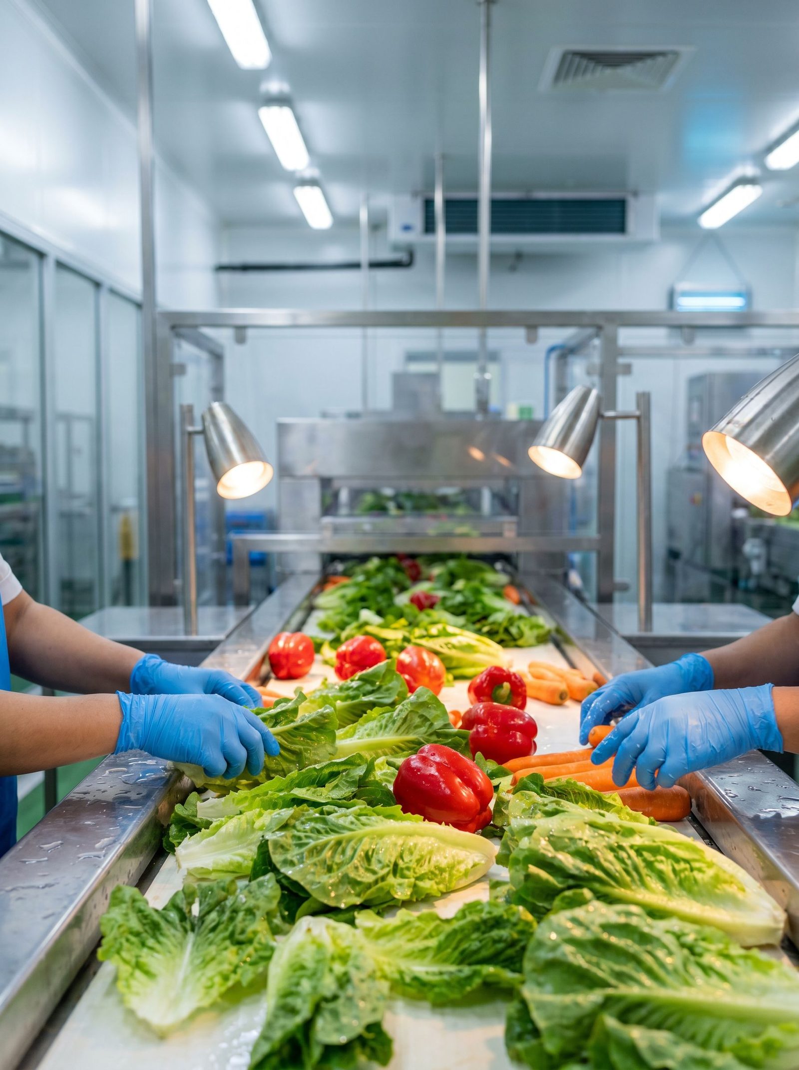 KBM prep line — fresh vegetables on stainless steel